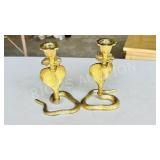 2 brass Cobra candle holders - 6' h