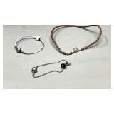 2 bracelets, 1 necklace w/ Pandora silver charms