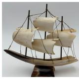Decorative Carved Animal Horn Model Sailing Ship