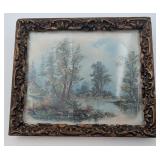 Vintage Quaint Pond Litho w/Fancy Frame
