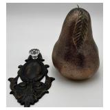 Gold Pear Candle, Vintage Style Metal Decor