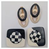 Black & White Checkered Flag & Loop Ear Clips