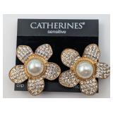 Pair of Ear Clips w/Pearl & Pavé Rhinestones