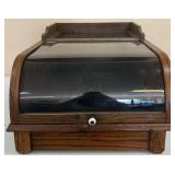 Antique Wood Display Cabinet With Curved Glass