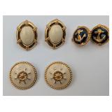 3 Pairs Of Nautical Themed Enameled Ear Clips