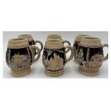 Set Of 6 Vintage German Traditional Beer Steins