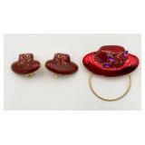 Red Hat Society Eyeglass Holder Pin & Ear Clips