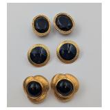 3 Pairs of Classic Black & Gold Ear Clips