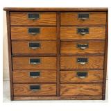 Antique Wood Multi-Drawer Filing Cabinet