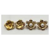 2 Pair of Golden Flower Ear Clips