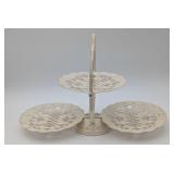Vintage Cream Serving Stand w/Filigree Pattern
