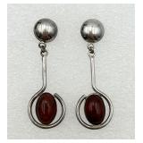 Very Nice Sterling Silver & Amber Dangle Earrings