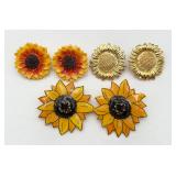 3 Pair of Large Sunflower Ear Clipd