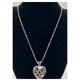 Pretty Sterling Silver & Onyx Puffy Heart Necklace
