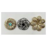 3 Round Vintage Pins