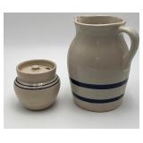 Cream/Blue Striped Pitcher & Jar
