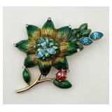 "Monet" Flower Spray w/ Leaves Pin