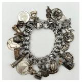 Sterling Silver Charm Bracelet, 23 Charms