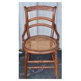 Antique Victorian Cane Armchair w/carved wood