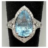 GIA Platinum Aquamarine & Diamond Ring GIA Platinum Aquamarine & Diamond Ring