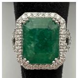 GIA Platinum Emerald Beryl & Diamond Ring GIA Platinum Emerald Beryl & Diamond Ring