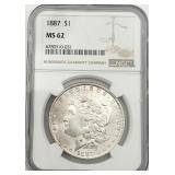 1887 Morgan Silver Dollar, NGC MS 62 1887 Morgan Silver Dollar, NGC MS 62