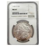 1885-O Morgan Silver Dollar, NGC MS 61 1885-O Morgan Silver Dollar, NGC MS 61