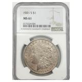 1921-S Morgan Silver Dollar, NGC MS 61 1921-S Morgan Silver Dollar, NGC MS 61