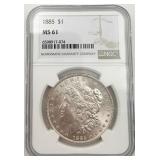 1885 Morgan Silver Dollar, NGC MS 61 1885 Morgan Silver Dollar, NGC MS 61
