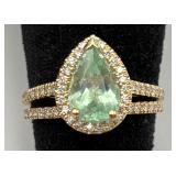 AIGL 14K Gold Tourmaline & Diamond Two-Ring Set AIGL 14K Gold Tourmaline & Diamond Two-Ring Set