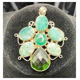 Vintage Style Silver 925 Pendant w/Multi Stones Vintage Style Silver 925 Pendant w/Multi Stones