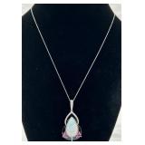 14K WG, Opal, Sapphire & Diamond Necklace 14K WG, Opal, Sapphire & Diamond Necklace
