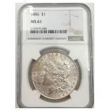 1886 Morgan Silver Dollar, NGC MS 61 1886 Morgan Silver Dollar, NGC MS 61