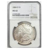 1884-O Morgan Silver Dollar, NGC MS 62 1884-O Morgan Silver Dollar, NGC MS 62