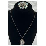 Vintage Hand Painted Pendant, Rhinestone Pin Vintage Hand Painted Pendant, Rhinestone Pin