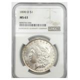 1890-O Key Date Morgan Silver Dollar, NGC MS 63 1890-O Key Date Morgan Silver Dollar, NGC MS 63
