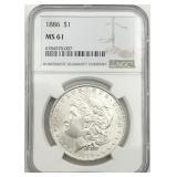1886 Morgan Silver Dollar, NGC MS 61 1886 Morgan Silver Dollar, NGC MS 61