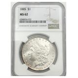 1885 Morgan Silver Dollar, NGC MS 62 1885 Morgan Silver Dollar, NGC MS 62