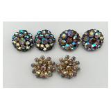 3 Pair of Vintage Aurora Borealis Stone Ear Clips 3 Pair of Vintage Aurora Borealis Stone Ear Clips