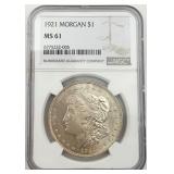 1921 Morgan Silver Dollar, NGC MS 61 1921 Morgan Silver Dollar, NGC MS 61