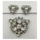Vintage Rhinestone Pin & Ear Clips