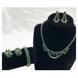 Lovely Green Necklace, Bracelet, 2 Pair Earrings
