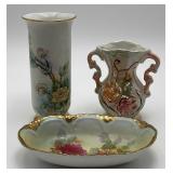 Victorian Style Vase, Dish, & Lusterware Vase