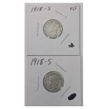 Two 1918-S Mercury Dimes