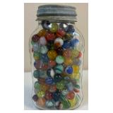 Vintage Jar Of Multi-Colored Marbles