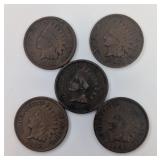 5 Indian Head Pennies: 1903-07