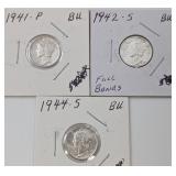 3 Mercury Dimes: 1941-P, 1942-S, & 1944-S