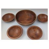 Set of 5 Vintage Wooden Salad Bowls