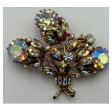 Holly Craft Corp. Gold Toned Rhinestone Flower Pin