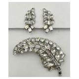 Large Vintage Layered Leaf Shaped Pin & Ear Clips